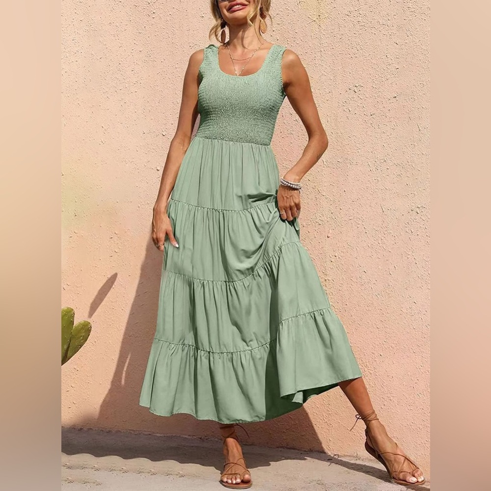 Sleeveless Maxi Dress - Tiered and Smocked